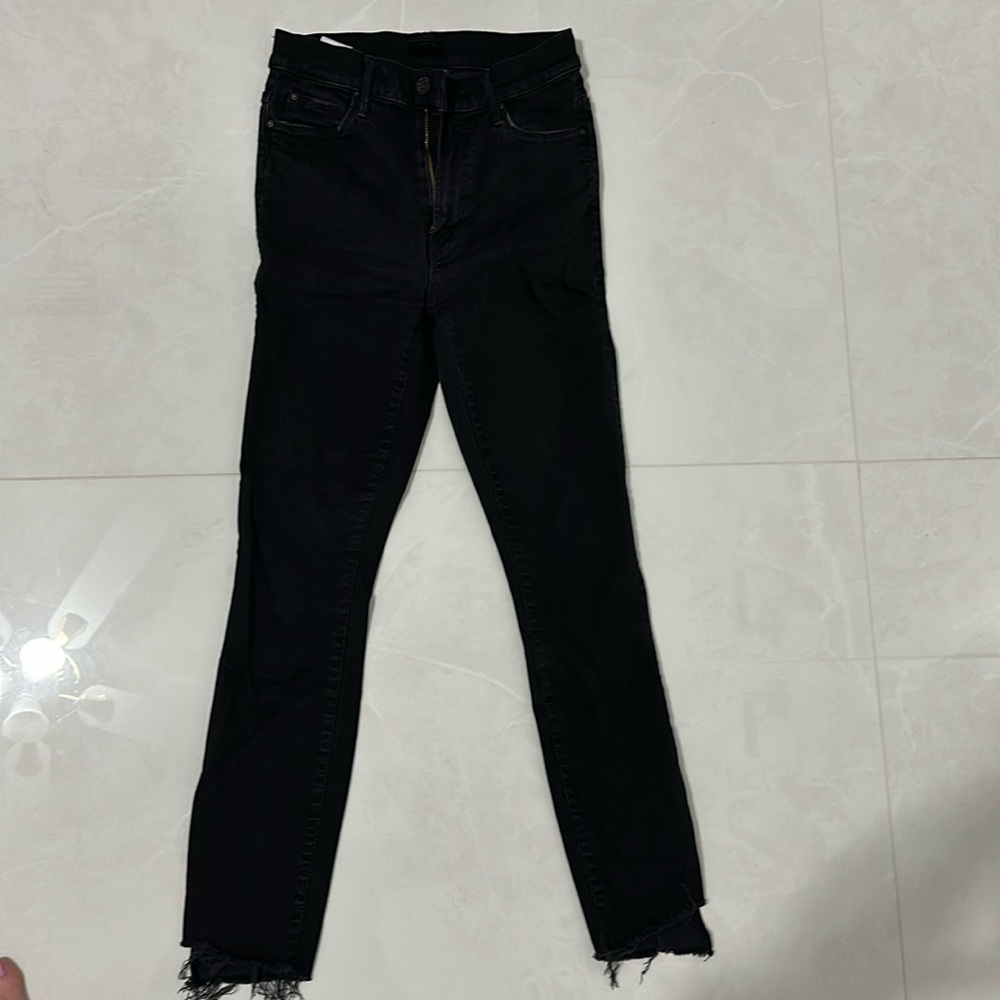 Mother black cropped jeans. Style: stunner zip fray. Wash: not guilty